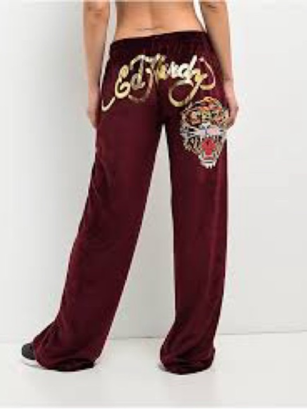 Ed Hardy RETRO TIGER FLARE Sweatpants EUC Burgundy Lion Size XSmall
